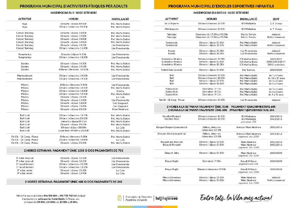 La Vila Joiosa - 新聞：Vila Joiosa 鎮(zhèn)議會(huì)提供的市政體育項(xiàng)目包括 20 多個(gè)針對(duì)成人和未成年人的體育項(xiàng)目